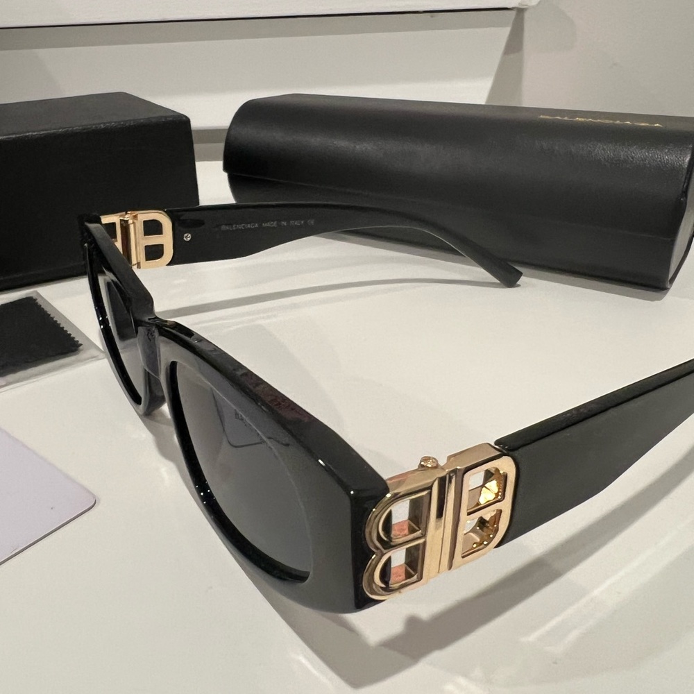 Balenciaga Black and Gold Sunglasses